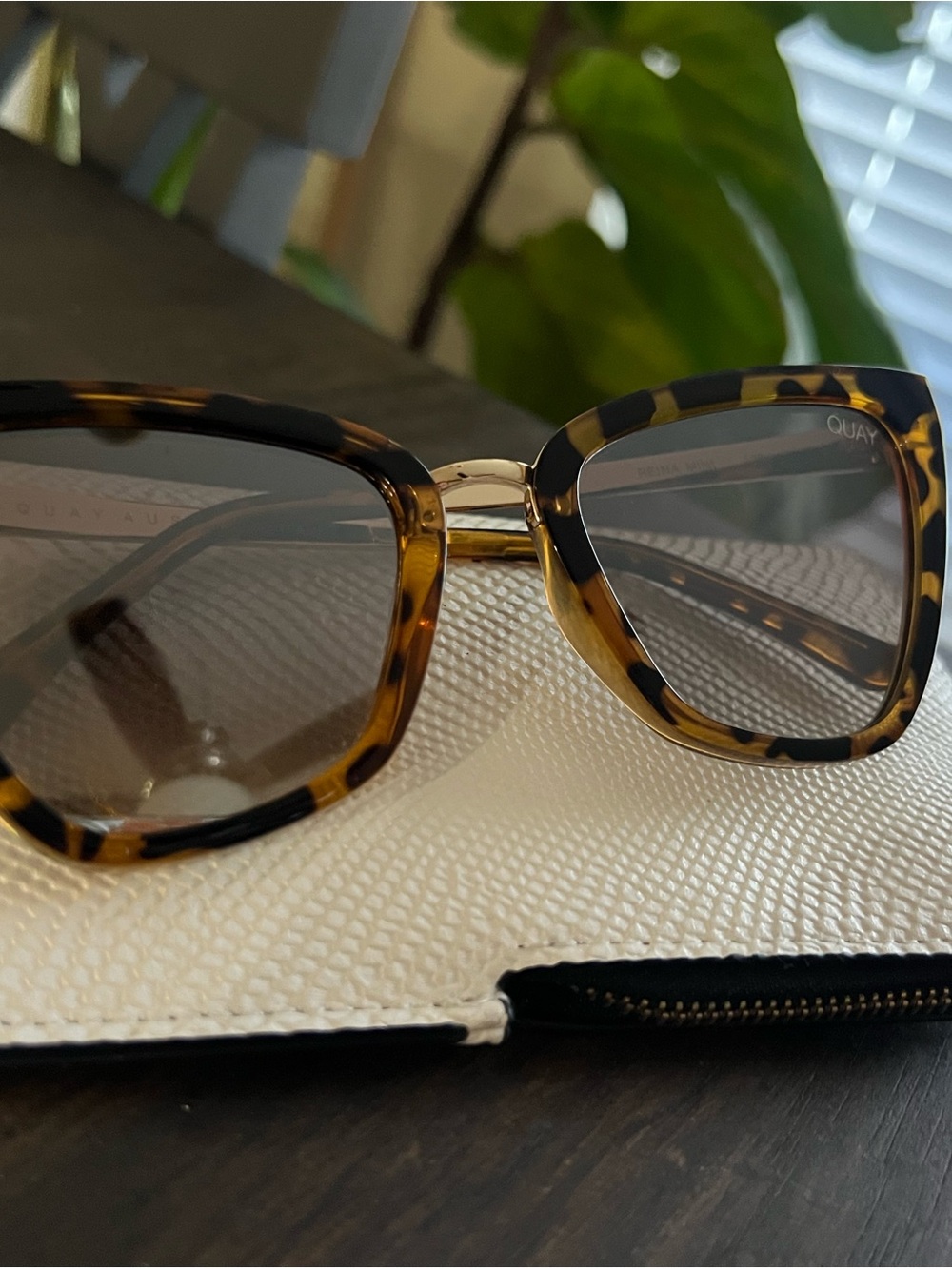 Quay Australia Tortoiseshell and Gold Square Sunglasses